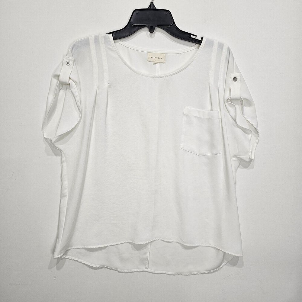 Melloday Women's Cream Belt Sleeve‎ Blouse Size Medium